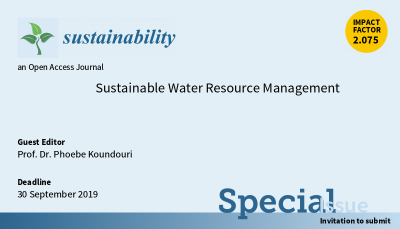 A special issue of Sustainability Journal (ISSN 2071-1050) entitled "Sustainable Water Resource Management" is now open for submission.